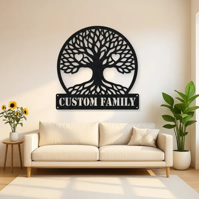 Personalized Family Tree Metal Wall Art with Heart Details