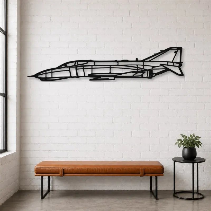 Insegna in metallo silhouette aereo F-4 Phantom, Silhouette di aerei in metallo, Decorazione murale di aviazione, Decorazione per aviatori
