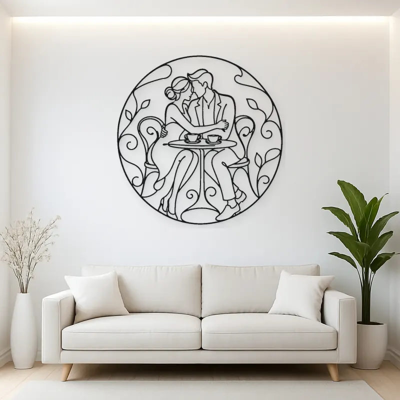 Seated Cafe Lovers Metal Wall Art | Romantic Couple Decor