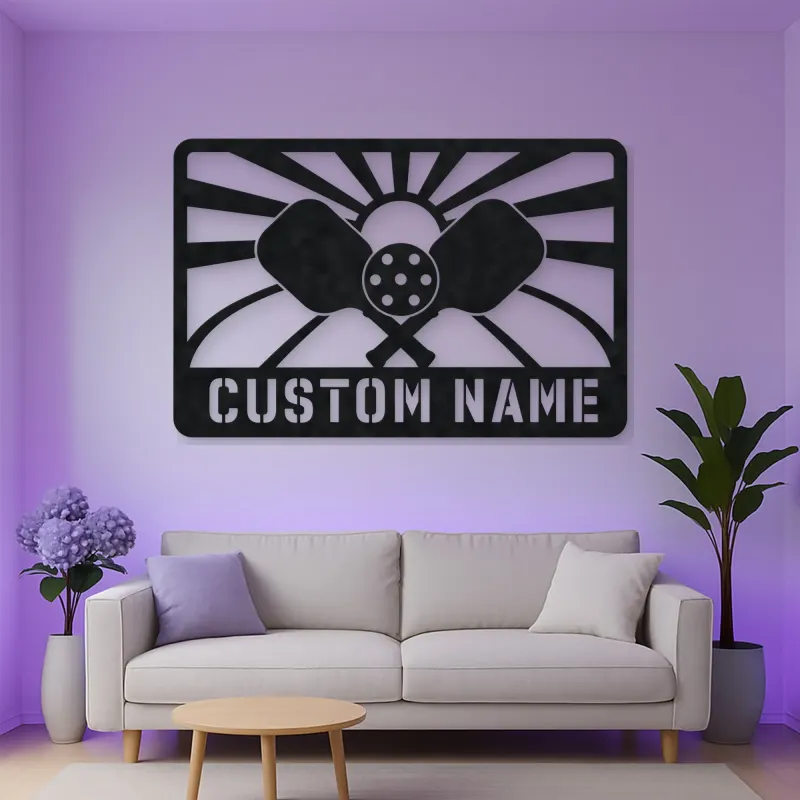 Personalized Pickleball Paddle Metal Wall Art with Sunrise