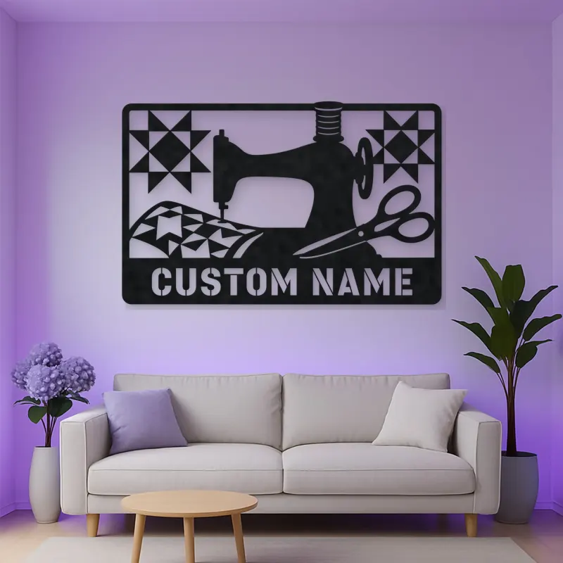 Personalized Sewing Machine Metal Wall Art with Quilt Details