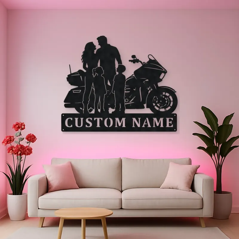Personalized Touring Motorcycle Family of Four Metal Wall Art
