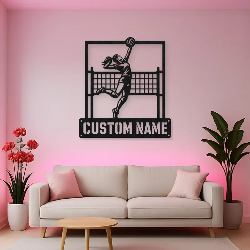 Personalized Volleyball Player Metal Wall Art with Spike Pose