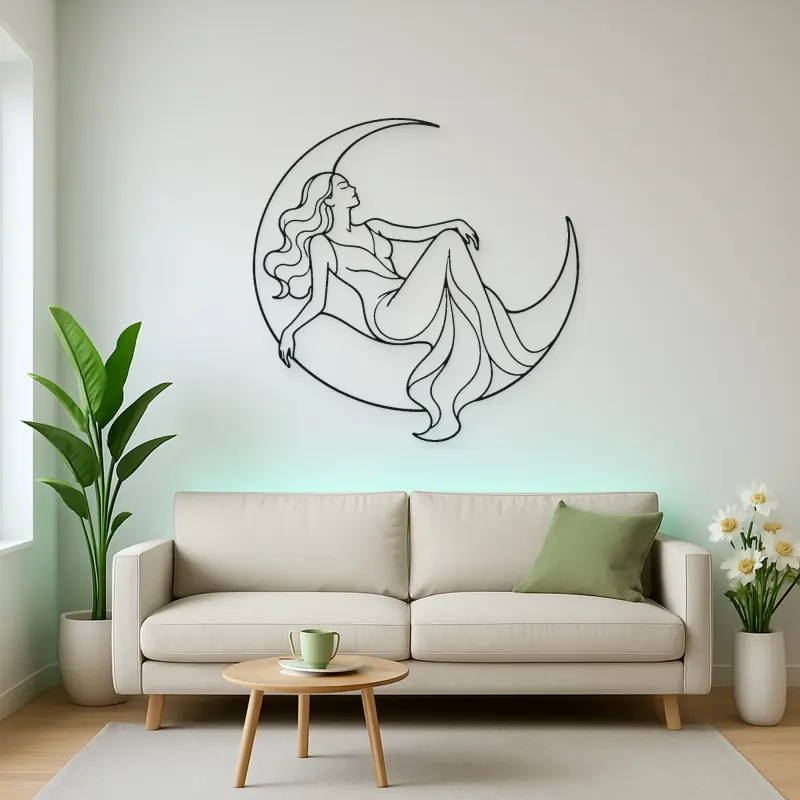 Reclining Crescent Muse Metal Wall Art | Celestial Woman Wall Decor