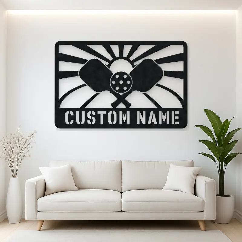 Personalized Pickleball Paddle Metal Wall Art with Sunrise