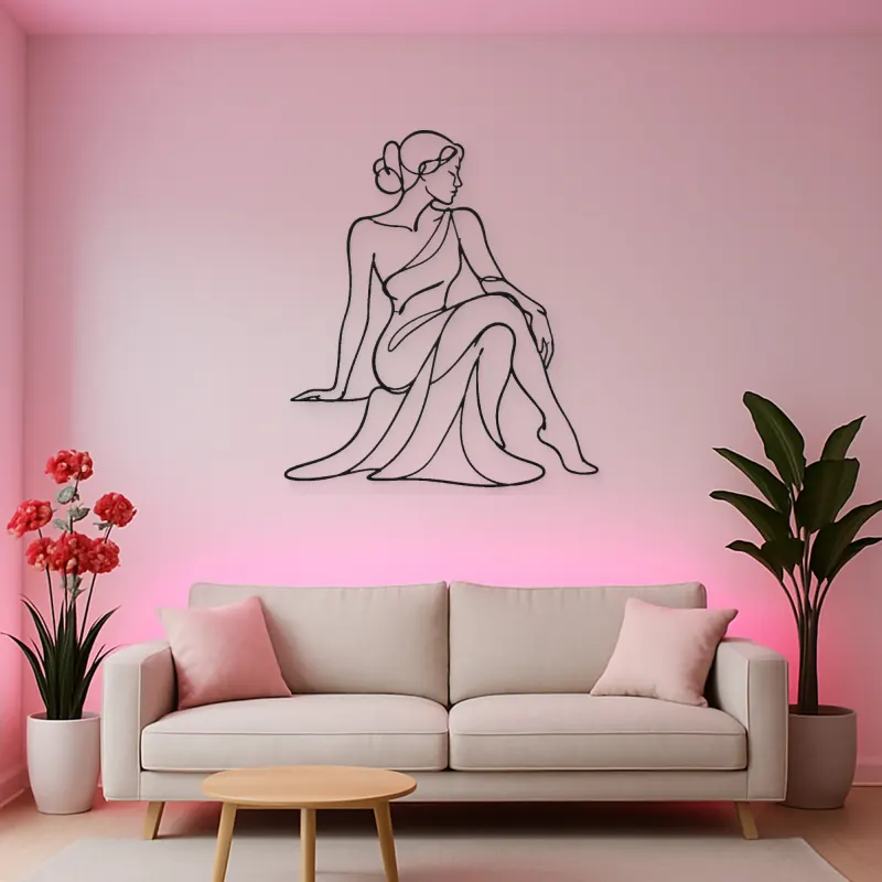 Seated Side Glance Metal Wall Art | Feminine Figure Wall Decor