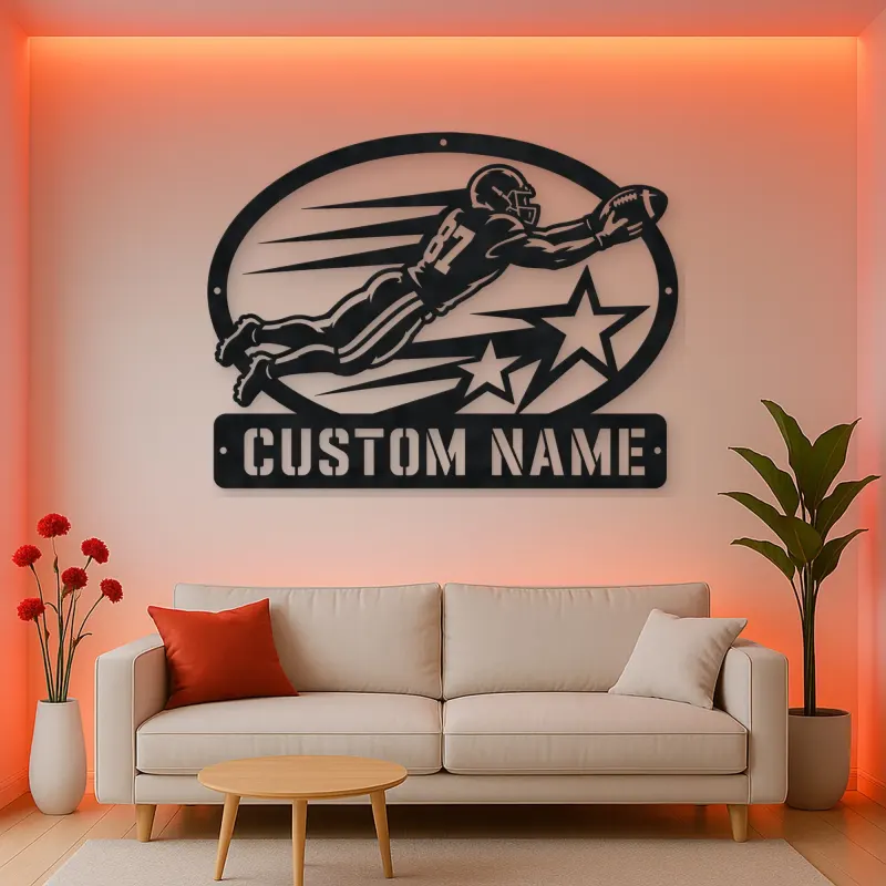 Personalized Number 87 Diving Receiver Stars Metal Wall Art