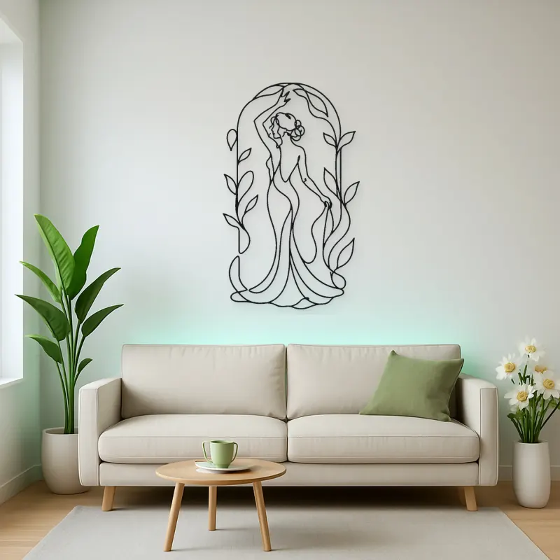 Woman in Botanical Arch Metal Wall Art | Botanical Woman Wall Decor