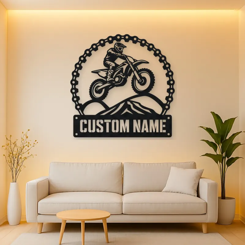 Personalized Motocross Rider Metal Wall Art with Mountain Jump