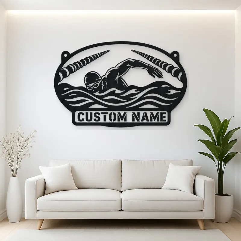 Personalized Freestyle Swimmer Metal Wall Art with Pool Lanes