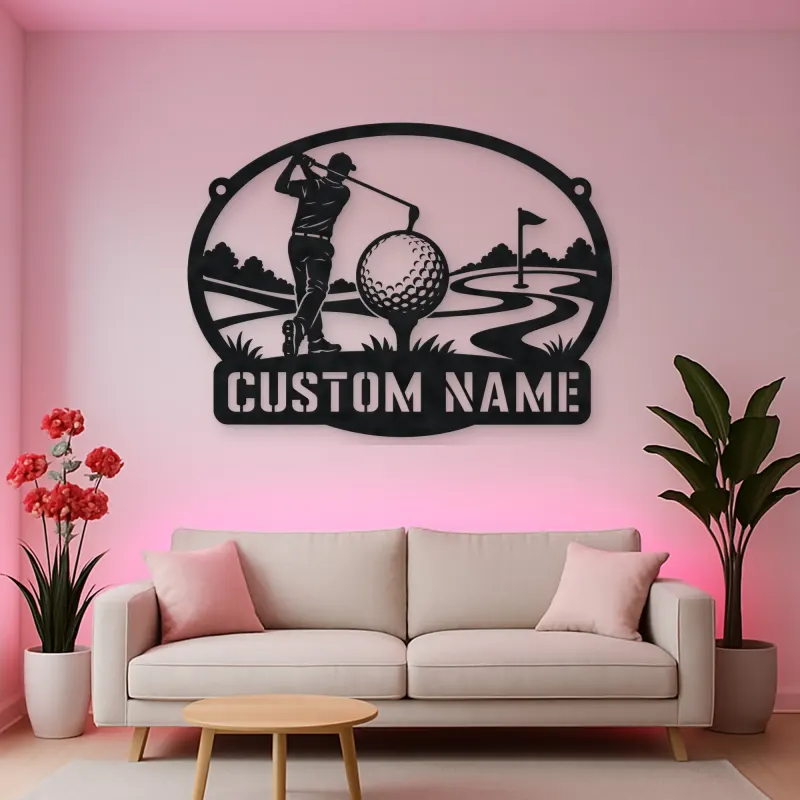 Personalized Golfer Metal Wall Art with Fairway Scene