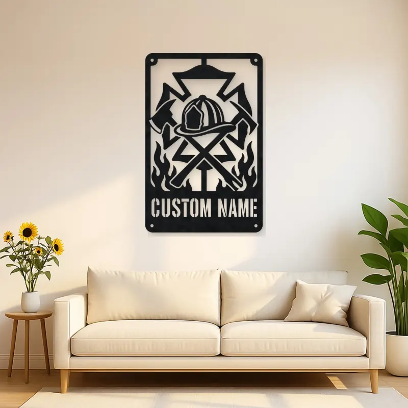 Personalized Firefighter Crest Metal Wall Art with Axes