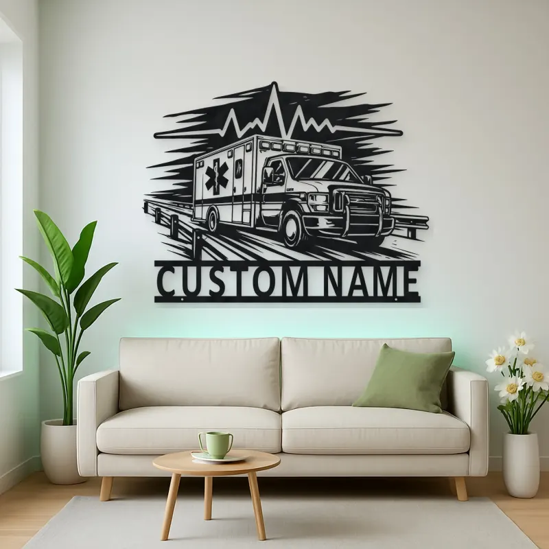 Personalized Highway Ambulance Heartbeat Metal Wall Art