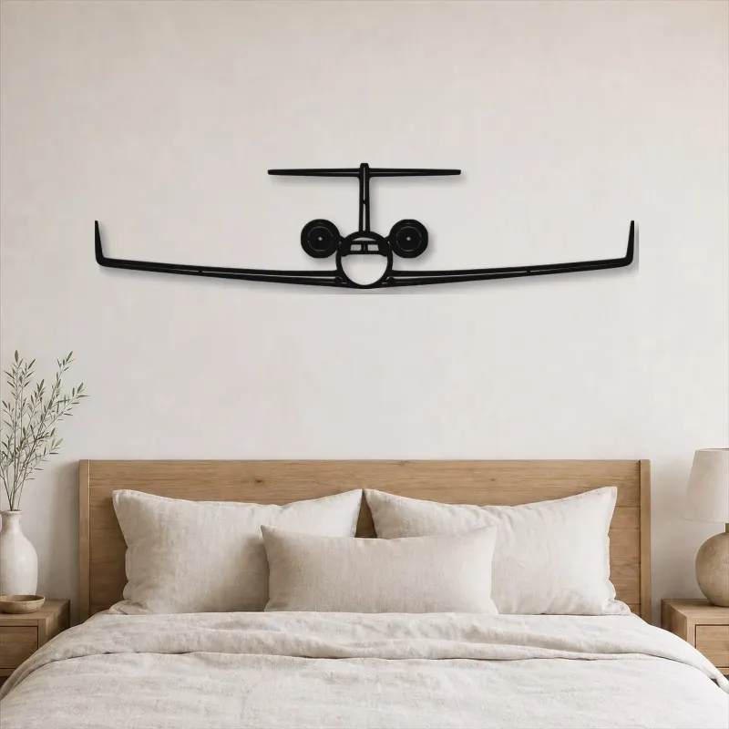 Insegna in metallo silhouette dell'aereo G550 Front, Silhouette di aerei in metallo, Decorazione da parete aviatore
