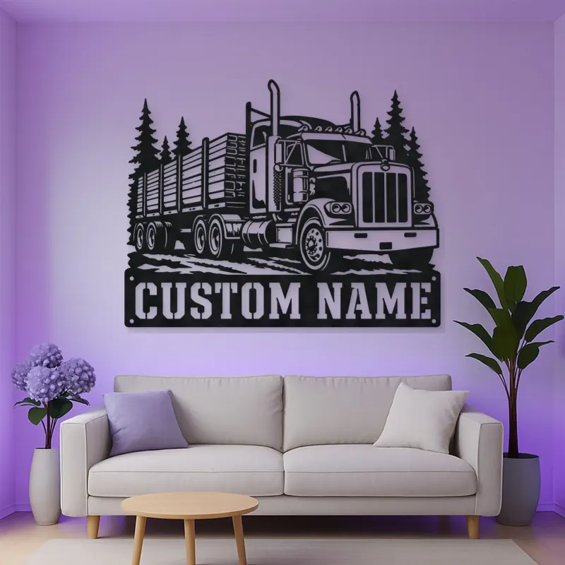 Personalized Stake Bed Semi Truck Forest Metal Wall Art