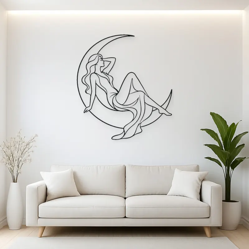 Crescent Reclining Figure Metal Wall Art | Celestial Woman Wall Decor