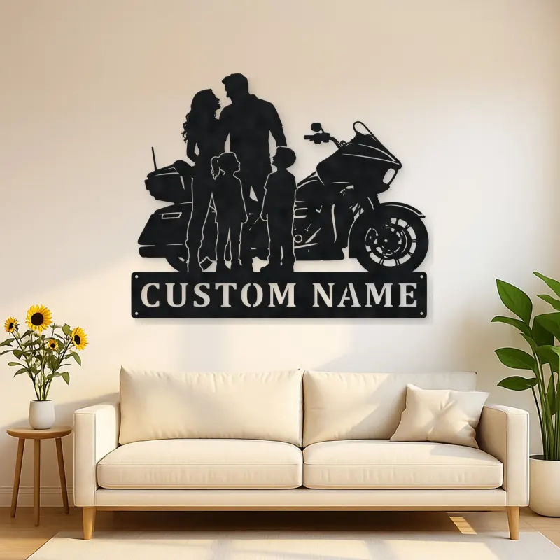 Personalized Touring Motorcycle Family of Four Metal Wall Art