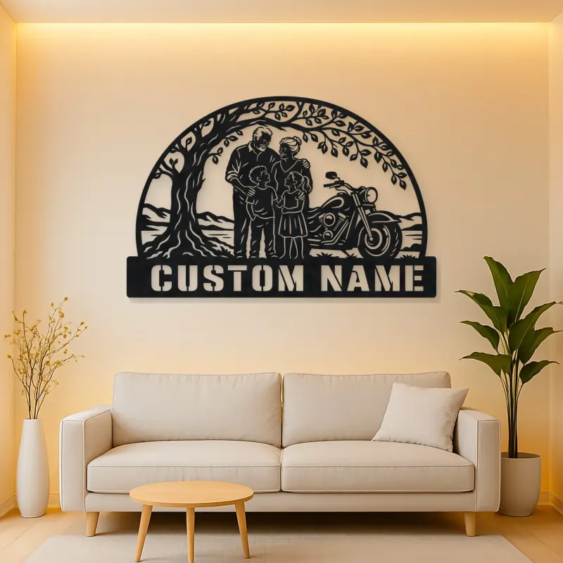 Personalized Grandparents Grandchildren Motorcycle Metal Wall Art