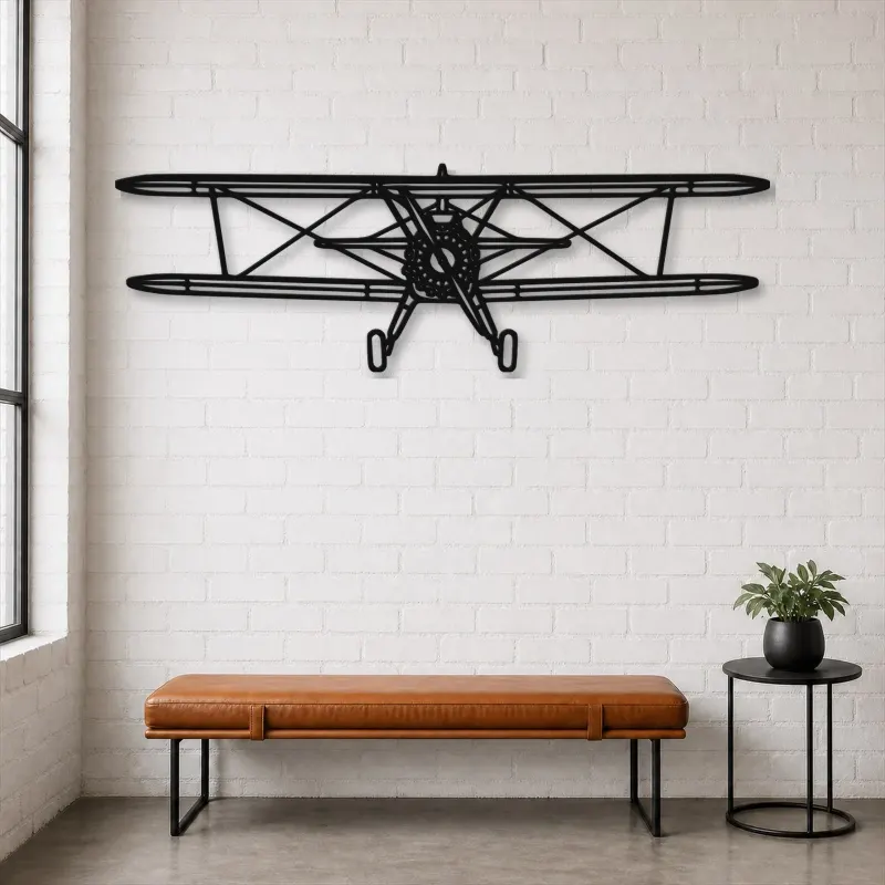 Silhouette d'avion Stearman Front en métal, Décoration murale en métal, Décor aéronautique, Décor d'aviation