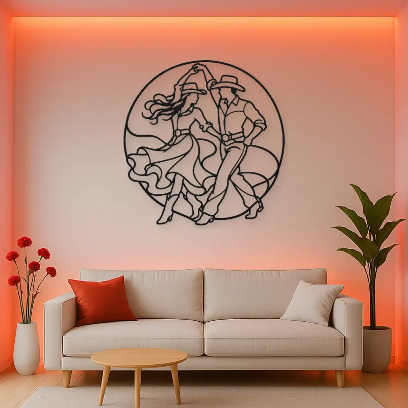 Country Line Dance Metal Wall Art | Couple Dance Wall Decor