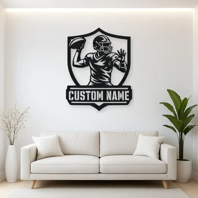 Personalized Quarterback Passing Shield Metal Wall Art