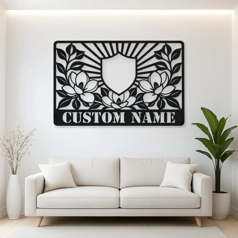 Personalized Magnolia Monogram Metal Wall Art