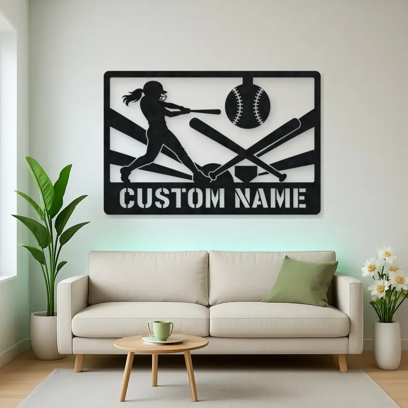Personalized Softball Player Metal Wall Art with Crossed Bats