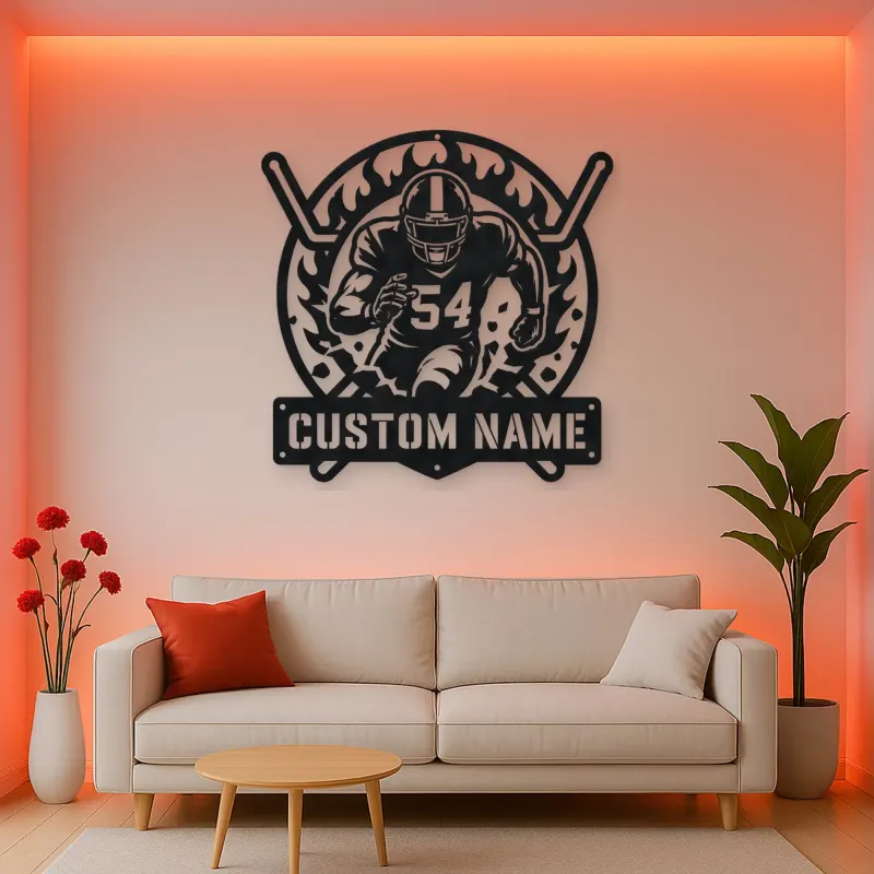 Personalized Number 54 Football Player Flame Metal Wall Art