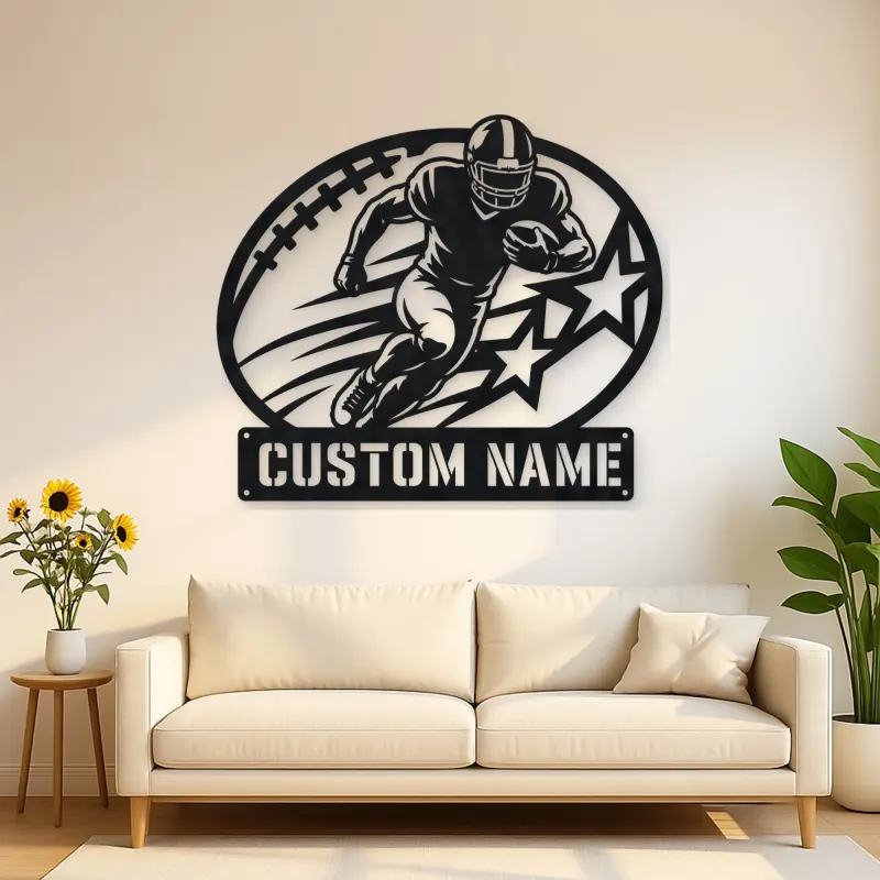 Personalized Running Back Stars and Speed Lines Metal Wall Art