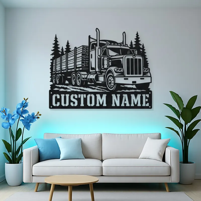 Personalized Stake Bed Semi Truck Forest Metal Wall Art
