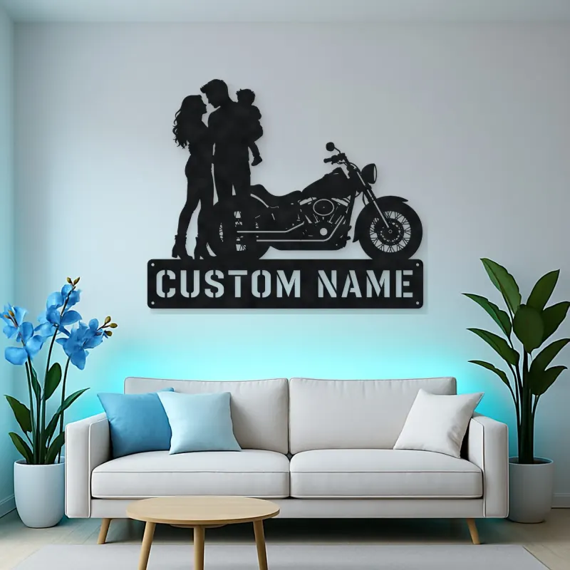Personalized Cruiser Family with Child Metal Wall Art