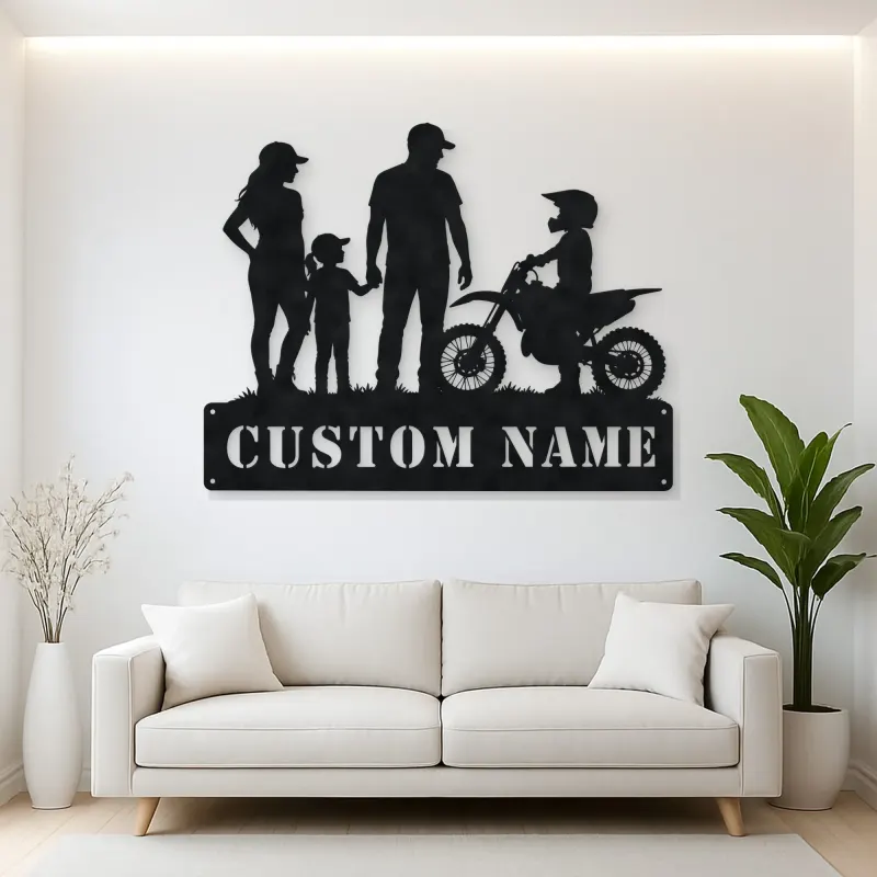 Personalized Motocross Family with Mini Dirt Bike Metal Wall Art