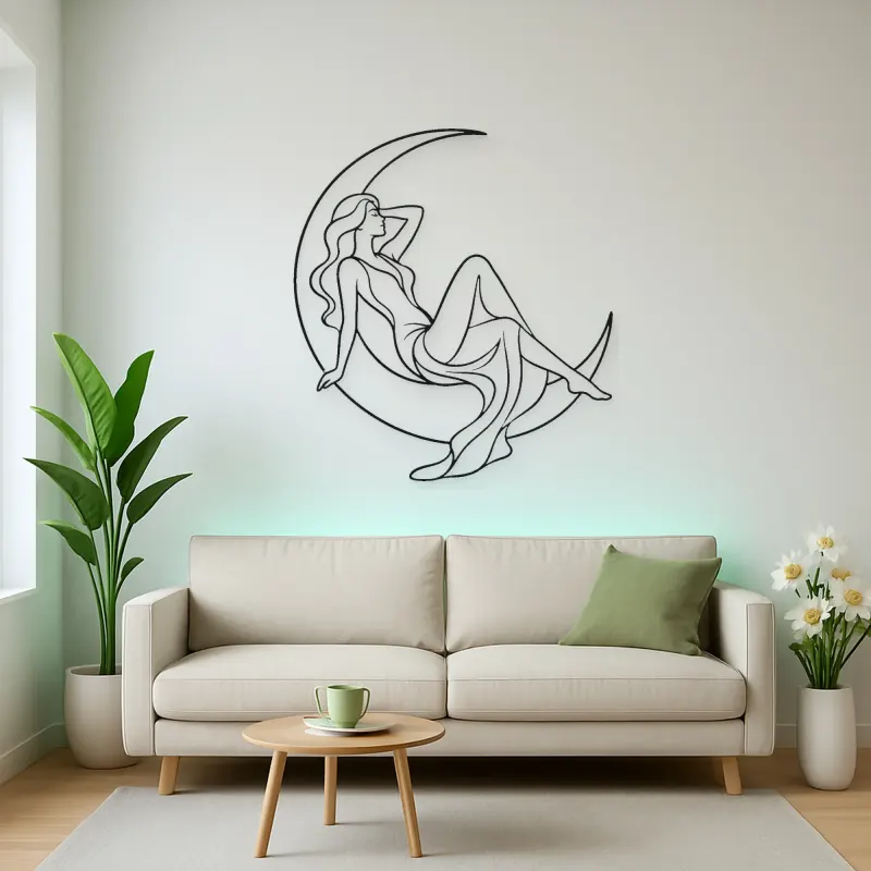 Crescent Reclining Figure Metal Wall Art | Celestial Woman Wall Decor