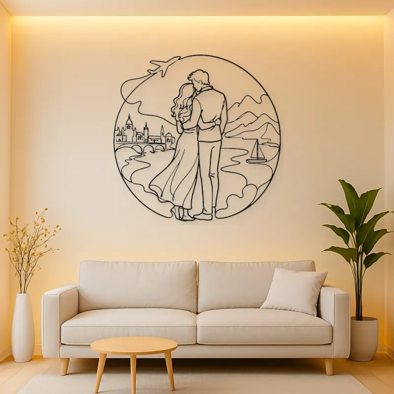 Travel Lovers Pose Metal Wall Art | Romantic Couple Decor