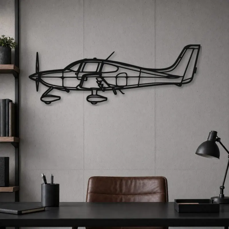Silhouette d'avion SR22 en métal, Décoration murale en métal, Décor aéronautique, Décor d'aviation