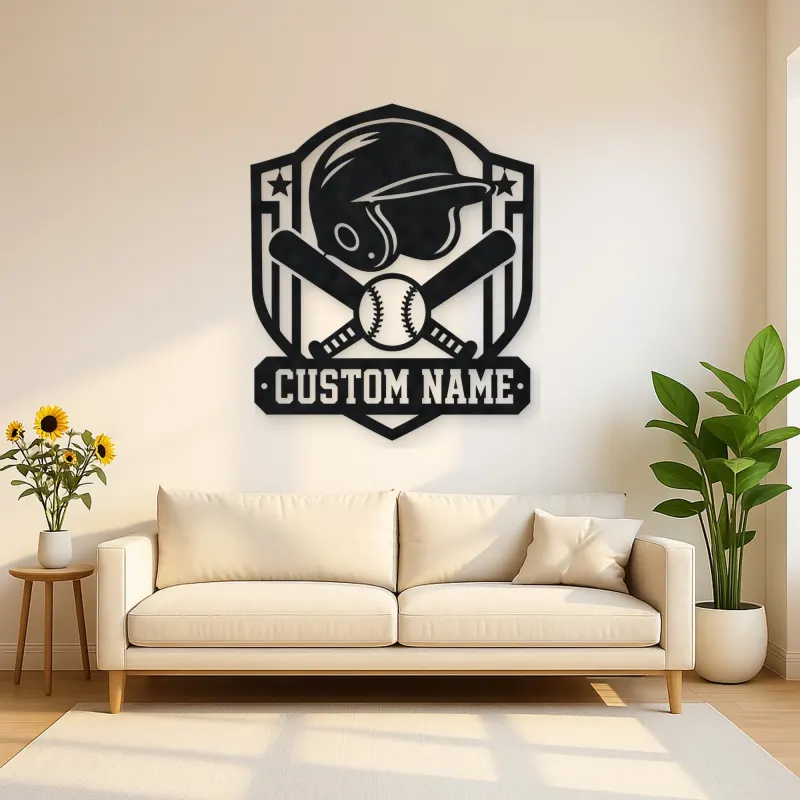 Personalized Baseball Helmet Crossed Bats Shield Metal Wall Art