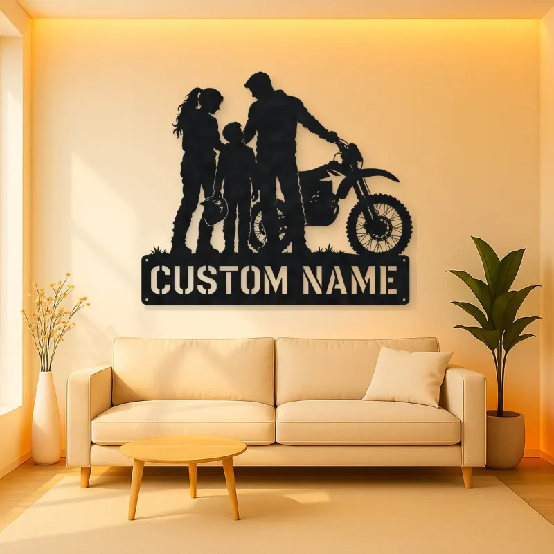 Personalized Dirt Bike Family with Helmets Metal Wall Art