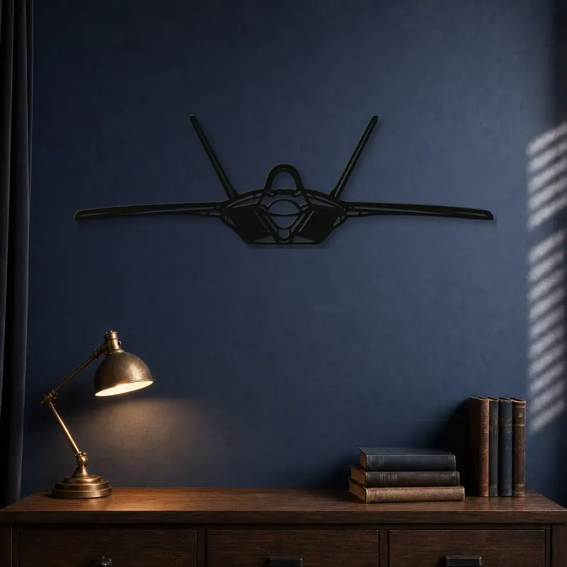 Silhouette d'avion F-22 Raptor Front en métal, Décoration murale en métal, Décor aéronautique, Décor d'aviation