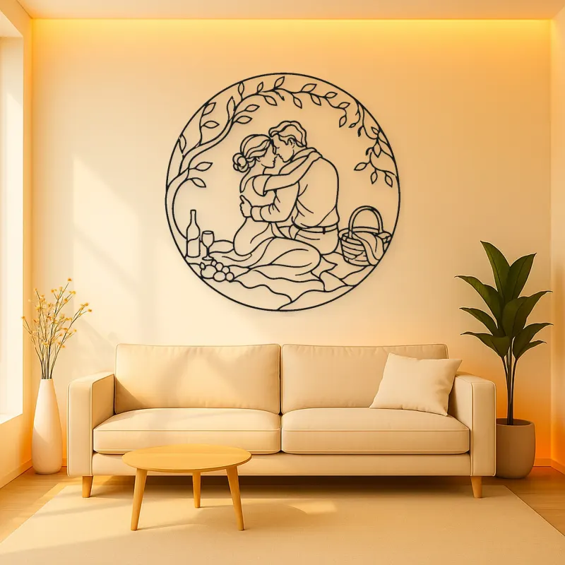 Picnic Embrace Metal Wall Art | Romantic Couple Decor