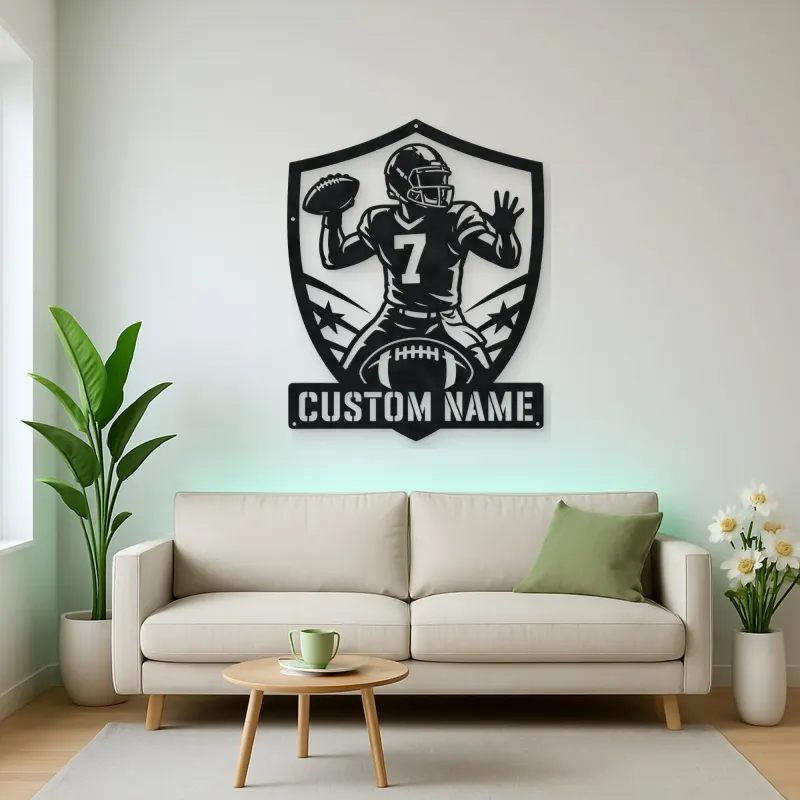 Personalized Number 7 Quarterback Shield Metal Wall Art