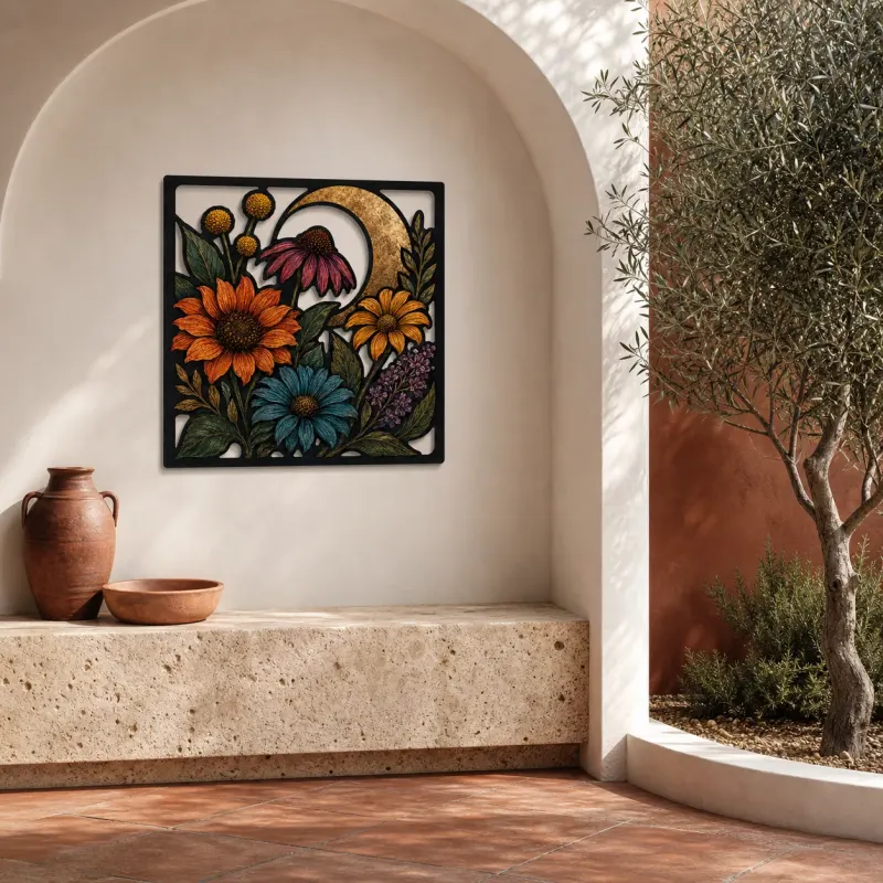 Wildflower Garden with Sunflowers and Coneflowers Colorful Metal Wall Art