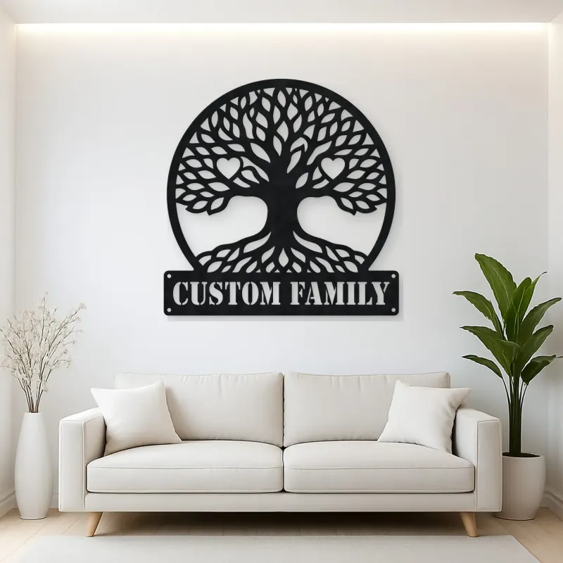 Personalized Family Tree Metal Wall Art with Heart Details