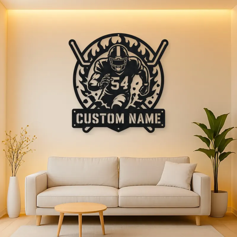 Personalized Number 54 Football Player Flame Metal Wall Art
