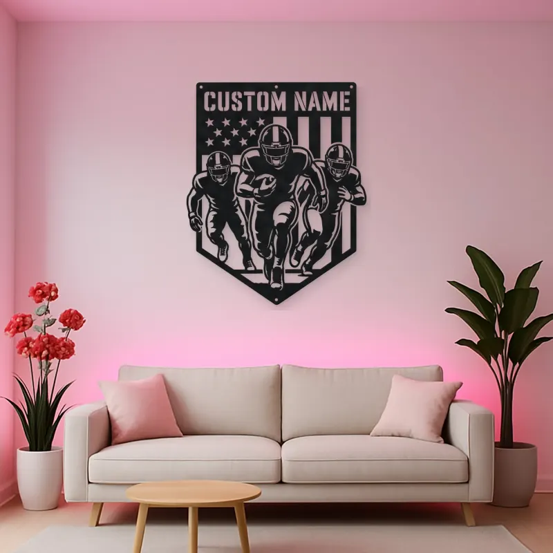 Personalized Three Football Players American Flag Metal Wall Art