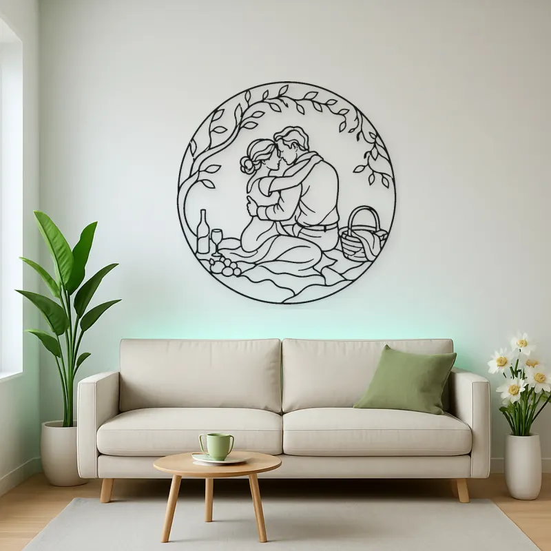 Picnic Embrace Metal Wall Art | Romantic Couple Decor