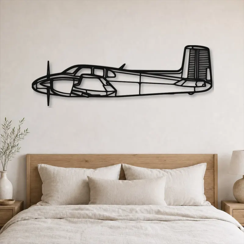 Insegna in metallo silhouette aereo D50 Twin Bonanza, Silhouette aereo in metallo, Decorazione parete aviatore, Decorazione aviazione