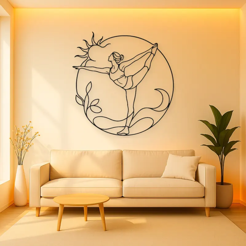 Compass Pose Line Metal Wall Art | Yoga and Meditation Wall Decor