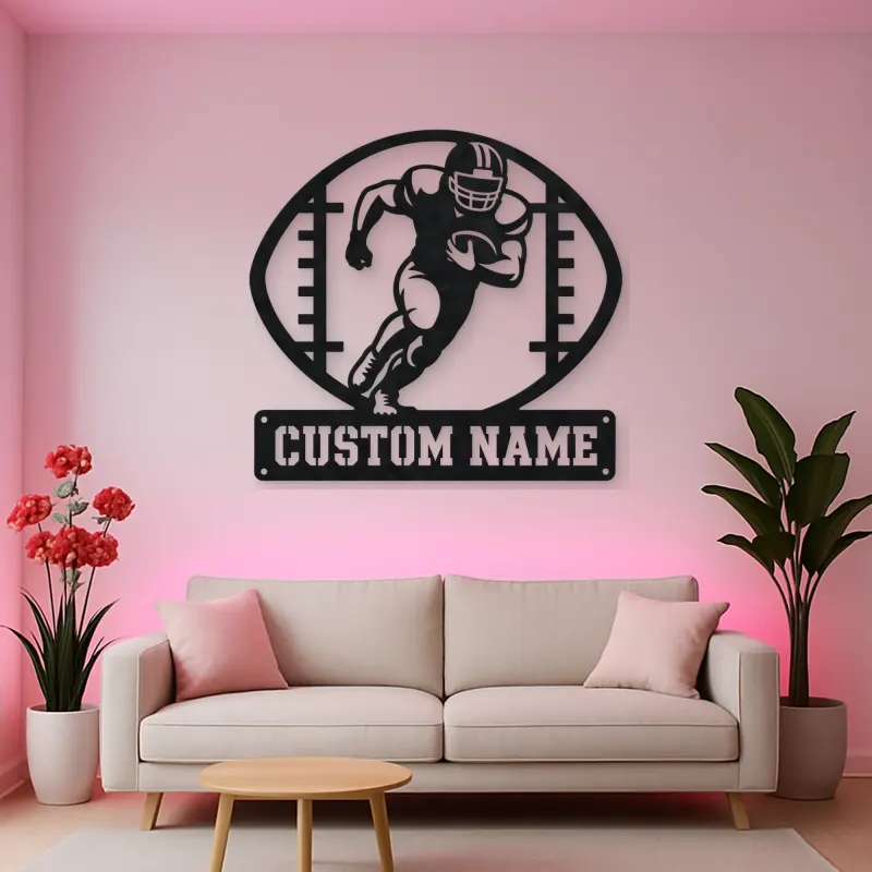 Personalized Football Player Metal Wall Art with Ball Frame