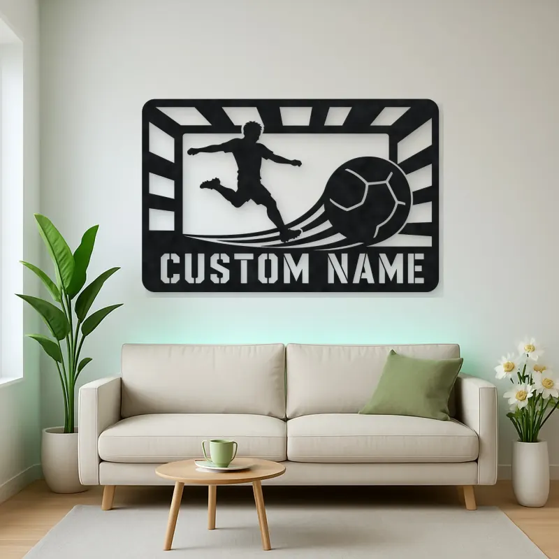 Personalized Soccer Player Metal Wall Art with Stadium