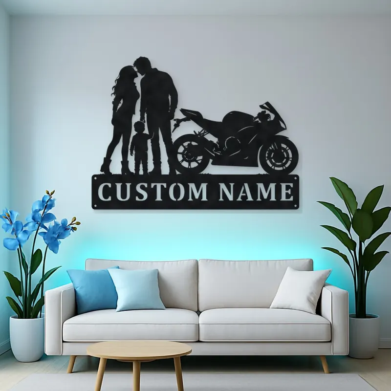 Personalized Sport Bike Family of Three Metal Wall Art